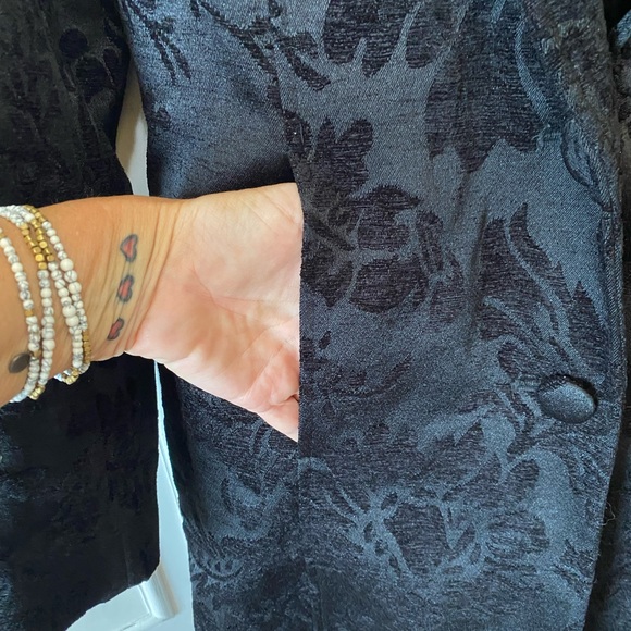 Vtg Y2K Black Coat Tapestry Brocade Faux Fur Goth Merona Pockets Punk Holiday S - Picture 11 of 12